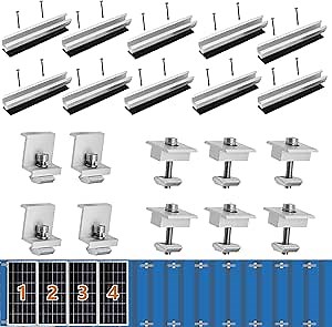 Solar Panel Bracket Kit - 10 Pcs Aluminium Mounting Rail 120mm, Z-Bracket Set, Center Clamps, Solar Mounting Rail Connector for Metal, Tin, Flat, Sheet Roofs