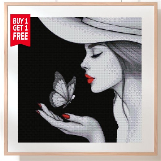 Woman Butterfly Cross Stitch Pattern, Modern Silhouette Embroidery Design (PDF Download) - Etsy