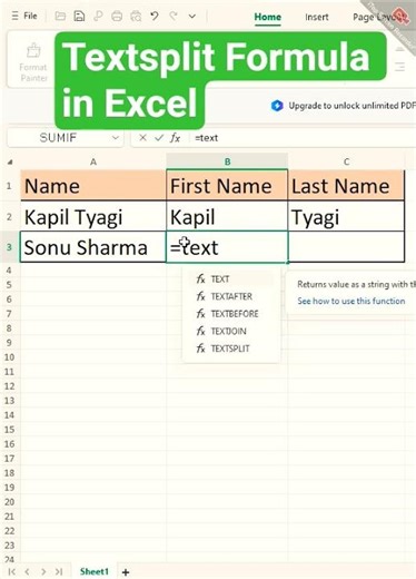 Textsplit Formula in Excel //#excel