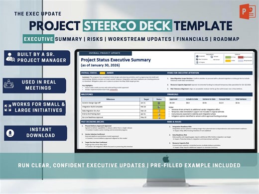 Steerco Deck Powerpoint Template | Executive Status Report   Project Update | PMO Dashboard | Project Management Update Slides | Steering - Etsy