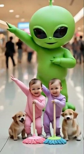 Adorable twin babies & Alien Dance Craze! 👽😂 #shorts