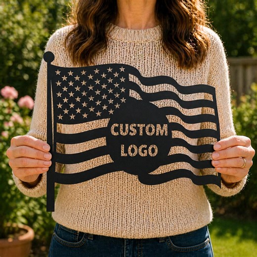4th of July Custom Logo Metal Sign American Flag, Business Patriotic USA Wall Art - Etsy