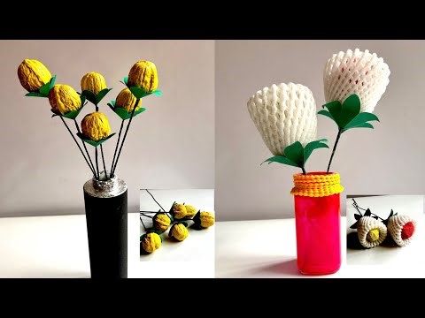 Walnut shells flower 🌷 craft | Fruit net flower 🌼 making idea | Best out of Waste