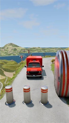 Cars & Ambulance Van vs Giant Rising Pit Bollards – Who Survives? | BeamNG.drive #shorts