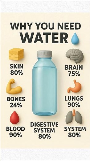 Why Your Body Needs Water 💧 | Skin 80%, Brain 75%, Lungs 90%, Blood 90% (Explained) #healthyfood