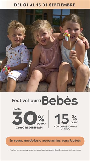 Para los más pequeños, grandes ahorros 👗🛏️ hasta 30% con credisiman en ropa, muebles y más. Realiza tus compras en: 🏬 Tu sucursal favorita. 💻 Online en siman.com 📲 Escribiéndonos a nuestro Whatsapp 2210-5454 👉 http://bit.ly/3cnDIDy 📞Llamando a nuestro Call Center 2298-3777 📱 O por videollamada agendando tu cita aquí👉 http://bit.ly/2KsMMwu *Promoción válida únicamente 1 al 15 de septiembre de 2025. No aplica con otras promociones o descuentos. Descuentos aplican sobre precio regular. Est