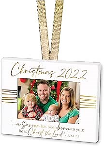 Lighthouse Christian Products Christmas 2022 Gold Foil 4 x 3 Metal Mini Picture Frame Christmas Ornament