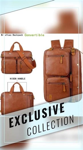 3-in-1 Leather Briefcase Backpack Hybrid – Convertible 17″ Laptop Bag (Red Lining)