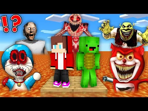 ぜんいちとマイキーが溶岩いかだに乗って、マインクラフトの恐ろしいモンスター一家と戦います！