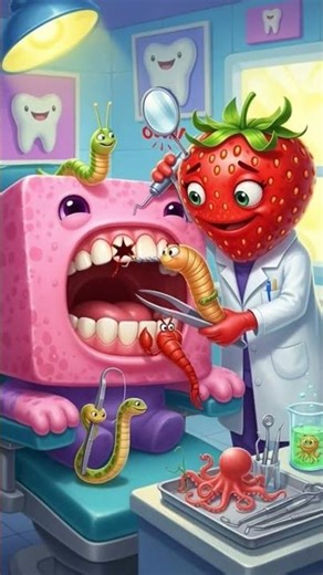Funny Strawberry Dentist Treats Monster Teeth 🦷🍓 | Cartoon Kids Animation