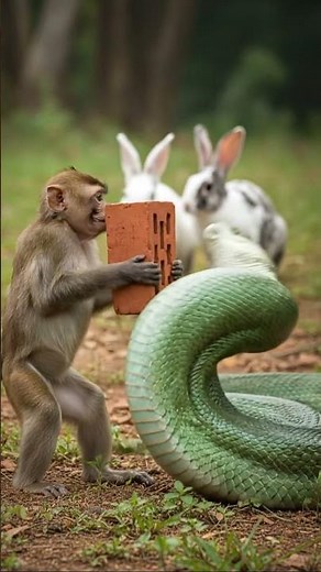 A Brave Monkey vs Python – The Rescue of a Baby Rabbit 🐒🐍🐰 #shorts #animals #monkey