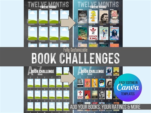 Book Challenge Bundle | Reading Log Canva Templates (digital Download) - Etsy