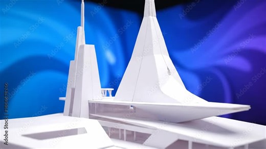 Paper Model of Modern Building Design - This video shows a white paper model of a modern architectural design, likely a draft for a large construction project.