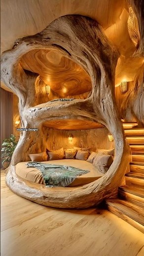 This natural wood bunk bed looks incredible! 🤯 #interiordesign #homedesign #rustic