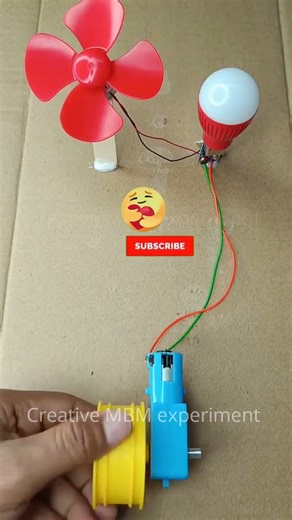 Spinning Generator Powers LED and DC Motor #generator #experiment #lifehacks #shorts