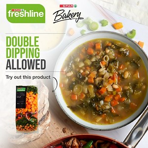 Grab the blankets, fuzzy socks and your favourite jersey, winter is here. Warm up with a crisp and toasty SPAR Bakery ciabatta loaf smeared in butter to dip into your favourite SPAR Freshline, nutrient-rich veg soup pack. #OnlyAtSPAR #SPARFreshline #SPARBakery | My SPAR
