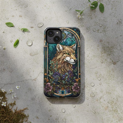 Stained Glass Wolf Phone Case Magsafe, Gothic Fantasy Animal Art Phone Case, Nature Floral Wolf iPhone Case, Dark Aesthetic Protective Case - Etsy