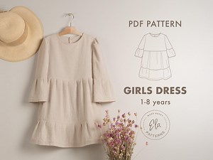 Girls Linen Dress PDF Sewing Pattern | Baby Toddler Girl Dress 1-8Y | Ruffled Sleeve | Button Back | Instant Download - Etsy