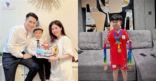 Con trai Việt Anh sưu tập huy chương để làm quà cưới cho mẹ và dượng, 7 tuổi đã oách hơn bố ruột