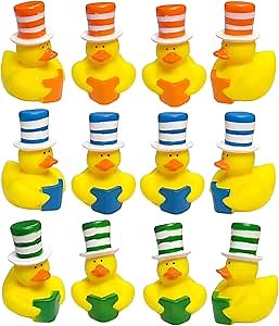 AMERICAN WIT Cool Rubber Ducks (3") Larger Size. (12 Pack) Cute Duck Bath Tub Pool Toys. Stovepipe Hat Rubber Ducks