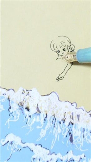 「海辺」#art #メイキング #イラスト #drawing #ペン画 #万年筆 #海亀 #日傘 #ワンピース #ルネショウ #Runeshow