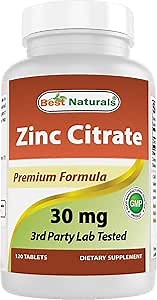 Best Naturals Zinc 30mg Supplements (as Zinc Citrate) - zinc Vitamins for Adults Immune Support - 120 Tablets (120 Count (Pack of 1))