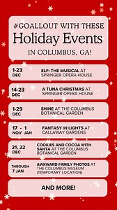 Still looking for things to do to celebrate the season? Here's a list of great ways to #GoAllOut this week in Columbus, Georgia! Click the link below to access the full Community Calendar: www.visitcolumbusga.com/events | Visit Columbus, GA | Facebook