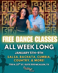 🎉 FREE WEEK OF DANCE 🎉 Start the year moving with us! Join us January 5–8 for a FREE week of dance at Rhythm Room. Perfect for beginners, friends, and anyone ready to try something new. No pressure. No commitment. Just dance. 👉 Bring a friend and come move with us! | Rhythm Room
