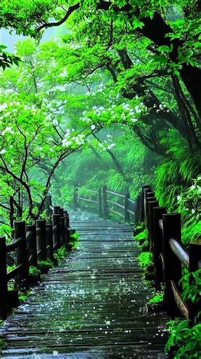 Peaceful Rain Walk on a Forest Wooden Path 🌧️🌿 #rain #cozynights #scenery