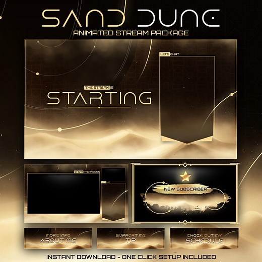 Animated Dune Sand Overlay for Twitch Streaming Package Kick Desert Galaxy Stream Orbit Overlay Gold Dune Animated Webcam Kick Overlay Sand - Etsy
