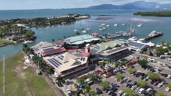 Port Denarau Marina and shopping mall in Fiji. Tourist spot and popular travel destination, Pacific Islands.
