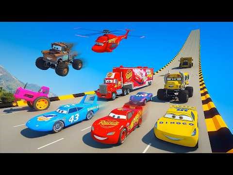 Pixar Cars Giant Ramp Challenge — McQueen The King Cruz Ramirez Holley Monster Trucks Mack Colossus
