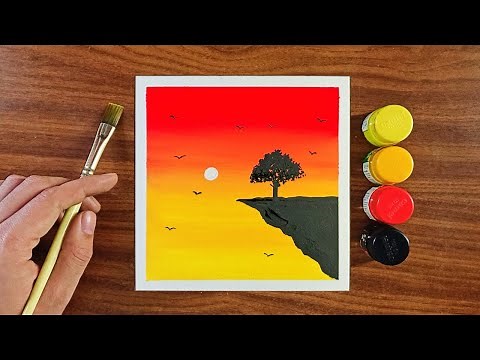 Sunset painting with Watercolour | Easy drawing and painting for beginners