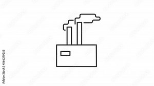 Animated factory linear icon. Industrial combustion. Air pollution. Environment contamination. Seamless loop HD video with alpha channel on transparent background. Outline motion graphic animation