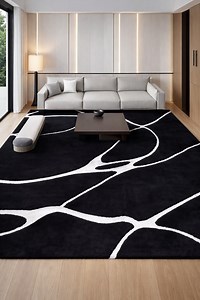 Hand Tufted Wool Area Rug, Black and White Abstract Carpet - Etsy