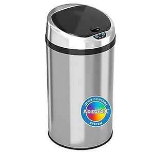 iTouchless 8 Gallon Touchless Automatic Garbage Can with Odor Control Filter, Stainless Steel, Round Sensor Kitchen Trash Can, 30 Liters