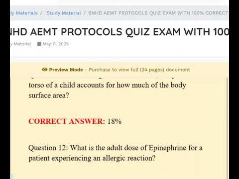 SNHD AEMT PROTOCOLS QUIZ EXAM WITH 100% CORRECT ANSWERS