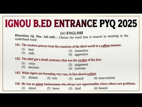 IGNOU B.Ed Entrance Previous Year Question Paper 2025 | English PYQs Solved