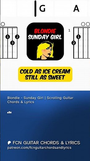 Blondie - Sunday Girl Scrolling Guitar Chords & Lyrics #music #rock #tutorial #blondie #guitar