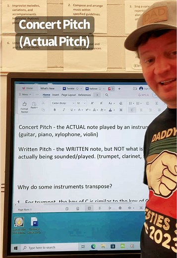Concert Pitch Written Pitch Notes Transposing Instruments Music Class Lesson Learn