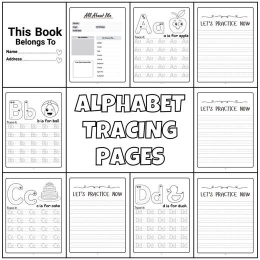 Alphabet Tracing Workbook, Preschool Letter Practice (Printable PDF)
