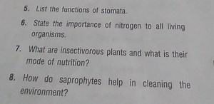 List the functions of stomata.State the importance of nitrogen... | Filo