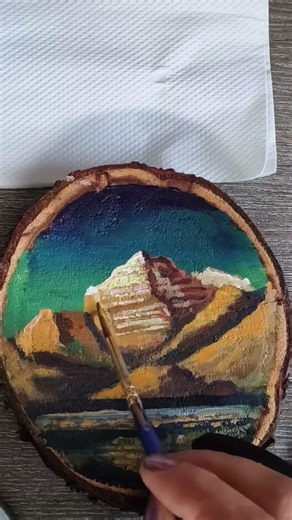 Aadikalas on wooden coaster # Acrylic paint 🎨#trending #acrylicscenery #shortvideos
