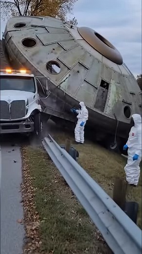Breaking: Mysterious Craft Found on U.S. Highway 😭🛸 #UFO #AlienCraft #BreakingNews #ViralShorts #HazmatTeam #mysteryvideo #reels | Strange AI
