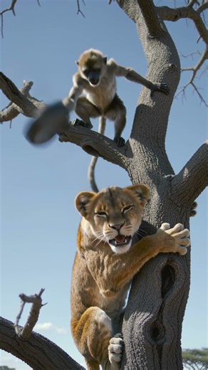 Lion Tries to Catch Monkey Gets Smacked Instead! 🍳🐒 #MonkeyVsLion#FunnyMonkey#LionFail