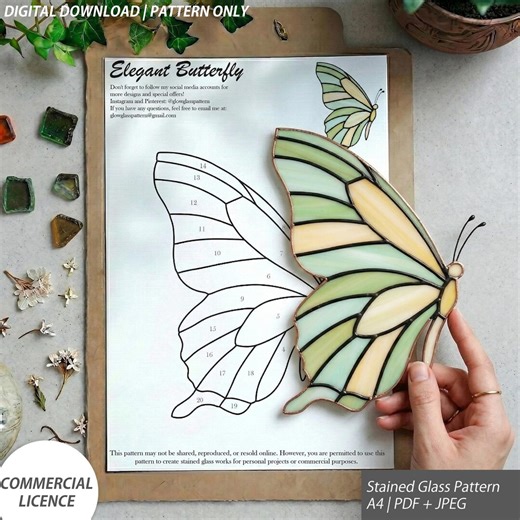Elegant Butterfly Stained Glass Pattern, Butterfly Suncatcher Design, Graceful Insect Glass Template, Printable PDF JPG Digital Download - Etsy