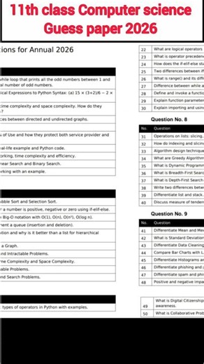 11th class Computer science guess paper 2026