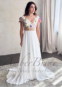Colorful Wildflower Wedding Dress Hippie Flower Bridal Dress Floral Embroidered Wedding Dress Nature Fairy Dress Wedding Fairytale Gown - Etsy
