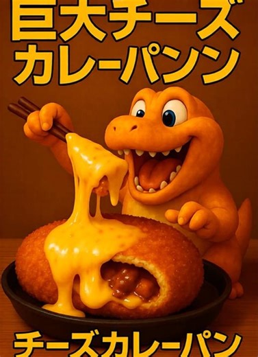 【衝撃】恐竜、巨大チーズカレーにかじりつく…！とろけすぎてヤバい🔥🧀