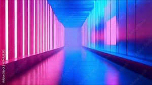 neon tunnel and image wall background. blue light tunnel